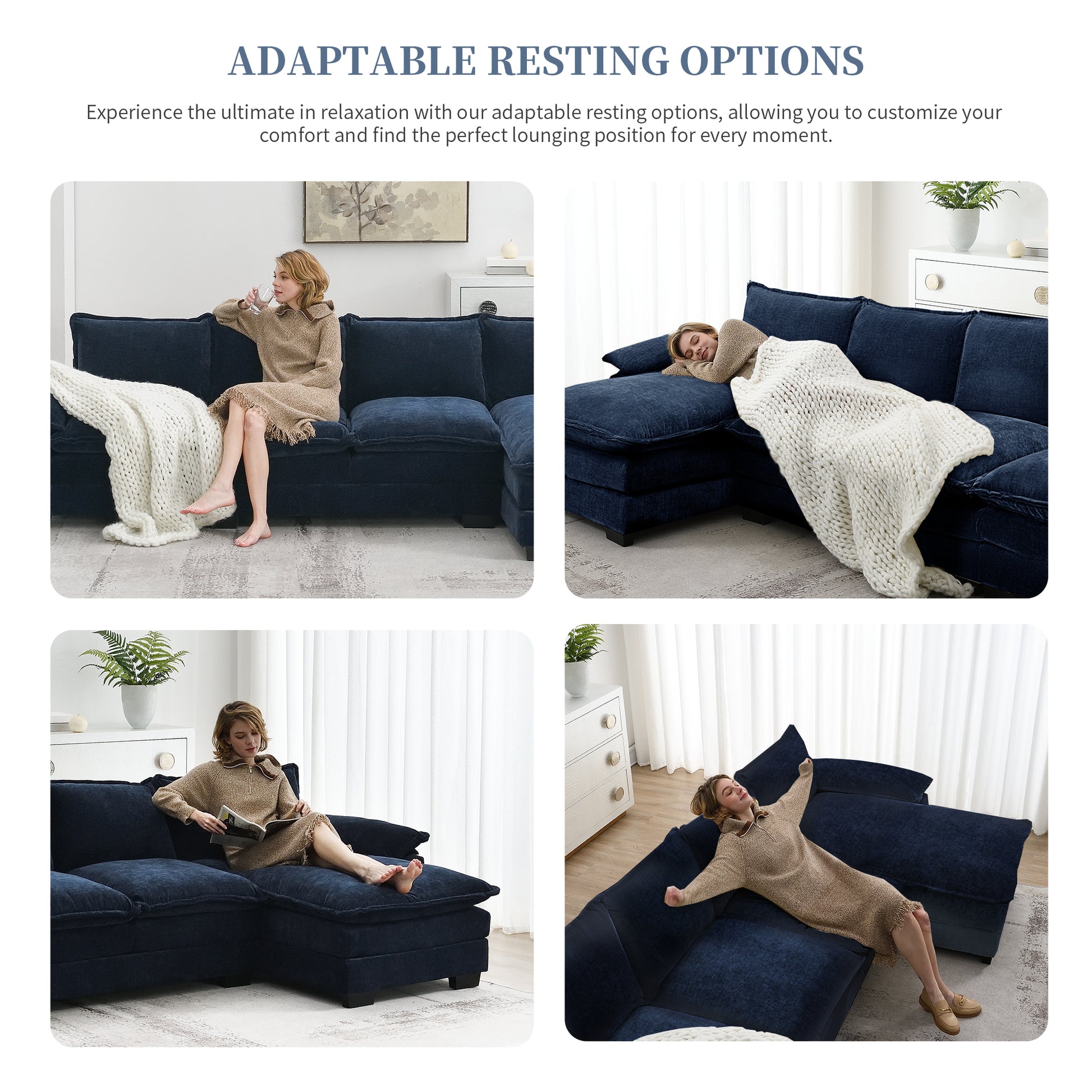Video 118" Modern Chenille Sectional Sofa With Double Cushions,Storage Pockets,5 Seat Upholstered Indoor Furniture,L Shaped Comfy Cloud Couch With Reversible Chaise For Living Room,Apartment,3