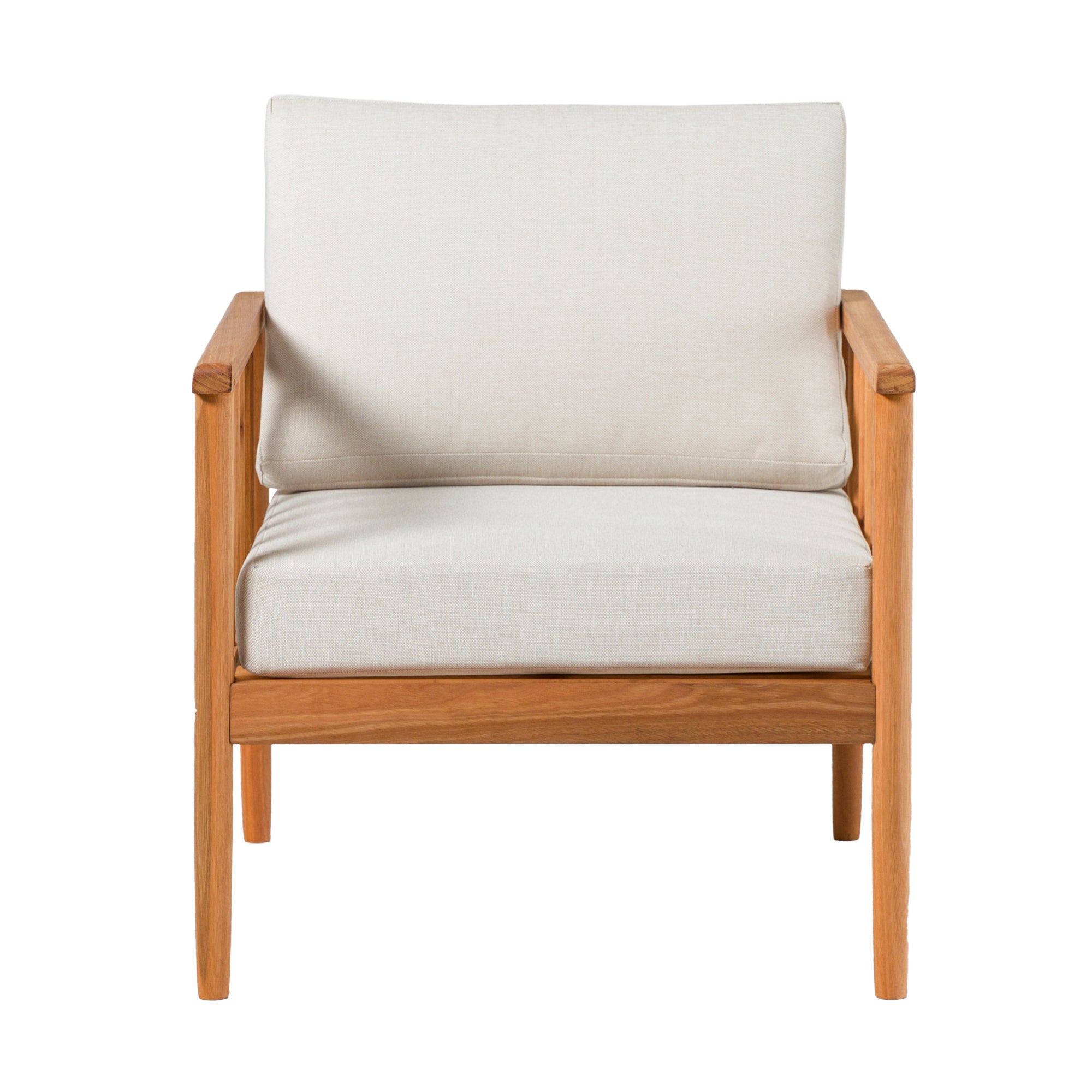 Contemporary Cushioned Eucalyptus Wood Patio Accent Chair Natural Natural Eucalyptus Eucalyptus