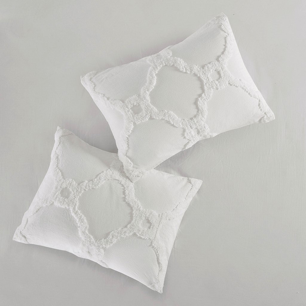 3 Piece Tufted Cotton Chenille Geometric Duvet Cover Set King Off White Cotton