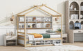 Twin House Bed With Roof Frame, Bedside Shelves, Under Bed Storage Unit,Natural Twin Natural American Design Pine