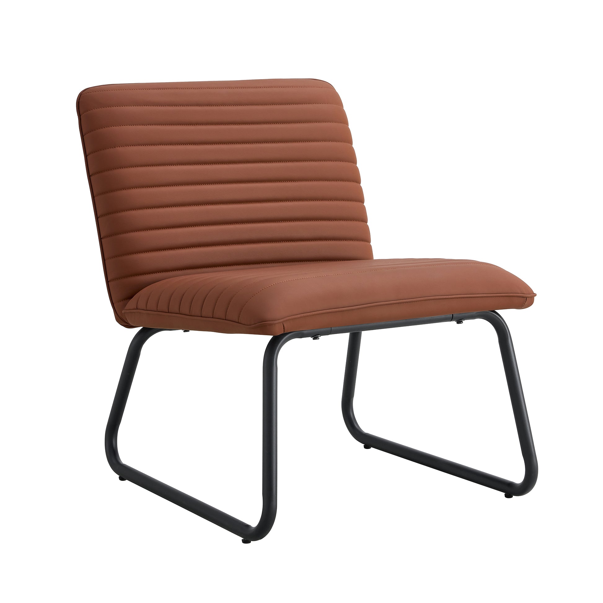 Brown Minimalist Armless Sofa Chair With Pu Backrest And Black Metal Legs, Suitable For Offices, Restaurants, Kitchens, And Bedrooms Brown Metal