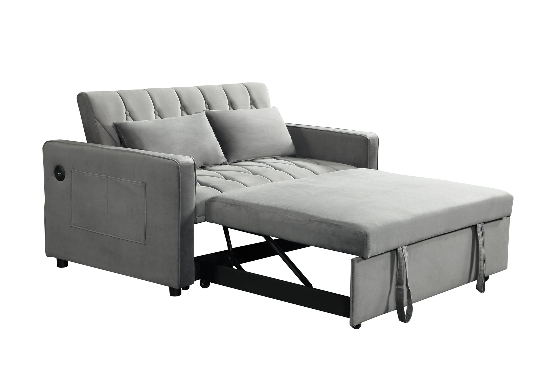 3 In 1 Sleeper Sofa Couch Bed Twin Gray Fabric