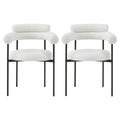 Upholstered Armchair Dining Chairs With Metal Legs Set Of 2 ,White White Fabric Metal