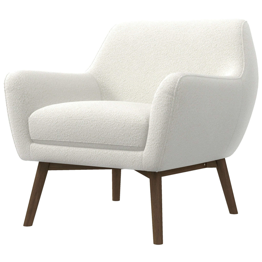 Panom White Boucle Lounge Chair Brown,White Brown Wood Mid Century Modern Foam Boucle,Solid Wood