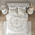 3 Piece Tufted Cotton Chenille Comforter Set Ivory Taupe Full Queen Full Ivory Taupe Polyester