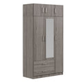 3 Door Mirror Wardrobe With 2 Drawers And Top Cabinet,Gray Gray Particle Board