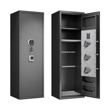 Gun Safes For Home Rifle And Pistols, Fingerprint Electronic Safe With Quick Access, Detachable Partition, No Assembly Required, Black Black Bedroom Classic Metal Metal