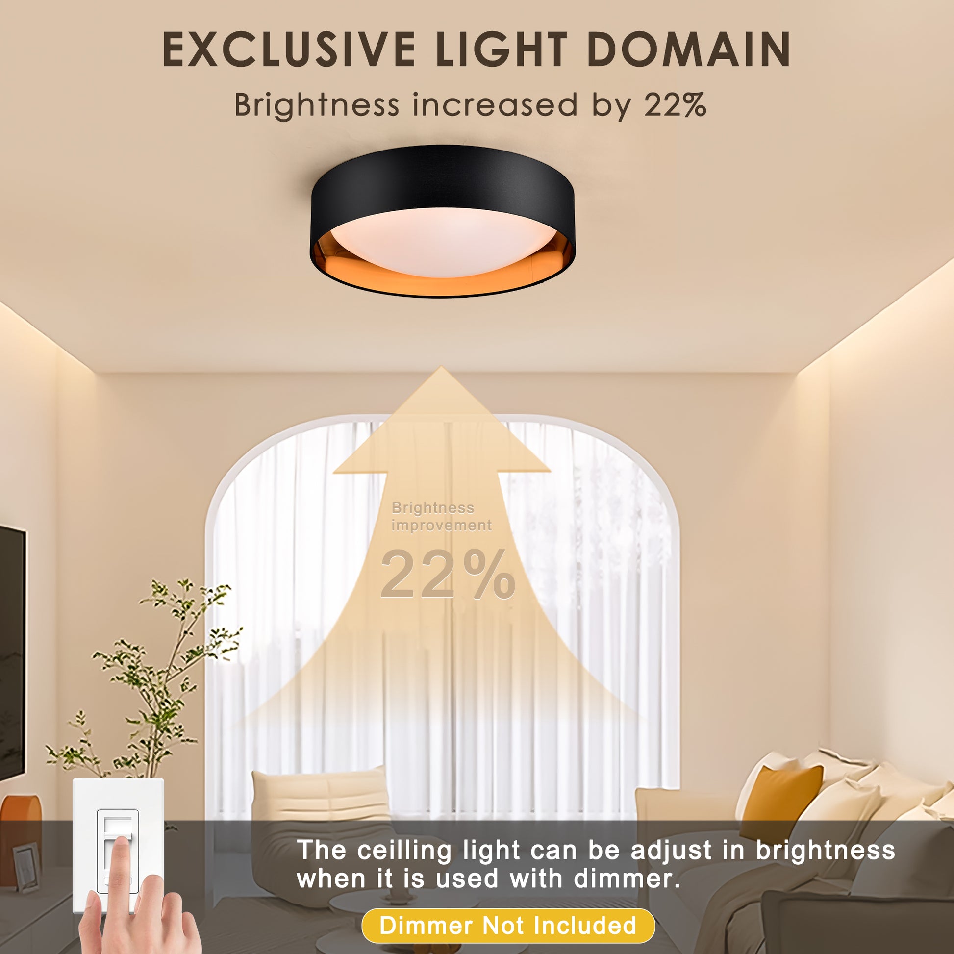 16.93Inch Flush Mount Ceiling Light 24W, 5 Cct Selectable 2700K 3000K 3500K 4000K 5000K Dimmable Ceiling Light Fixture, 2400Lumen Black Round Led Ceiling Light Flush Mount For Bedroom Black And Gold Black Fabric Acrylic