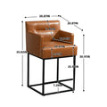 Coolmore Counter Height Bar Stools Set Of 2, Modern Barrel Bar Stool With Backrest And Arms, Black Metal Frames, Upholstered Bar Stools For Kitchen Island, Pub, Club Light Brown Foam Pu Leather