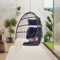 Outdoor Garden Rattan Egg Swing Chair Hanging Chair Pe Hang Chair Yes Sectional Dark Blue Water Resistant Frame Water Resistant Cushion Garden & Outdoor American Design Polypropylene Rattan