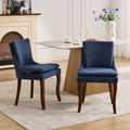 Modern Dining Chairs Set Of 2,Double Layer Cushioned Chenille Fabric Upholstered Accent Side Leisure Chairs With Mid Back And Curved Solid Wood Legs For Living Room Dining Room Blue Blue Dining Room American Design Dining Chairs Rubberwood Set Of 2 Foam