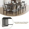Farmhouse 9 Piece 83.9Inch Extendable Dining Table Set With 2 12 Inch Removable Leaves And 8 Upholstered Dining Chairs, Espresso Wood Dining Room Solid Wood Rubberwood Rectangular Dining Table With Chair Upholstered Chair Wood Espresso Seats 8 Removable