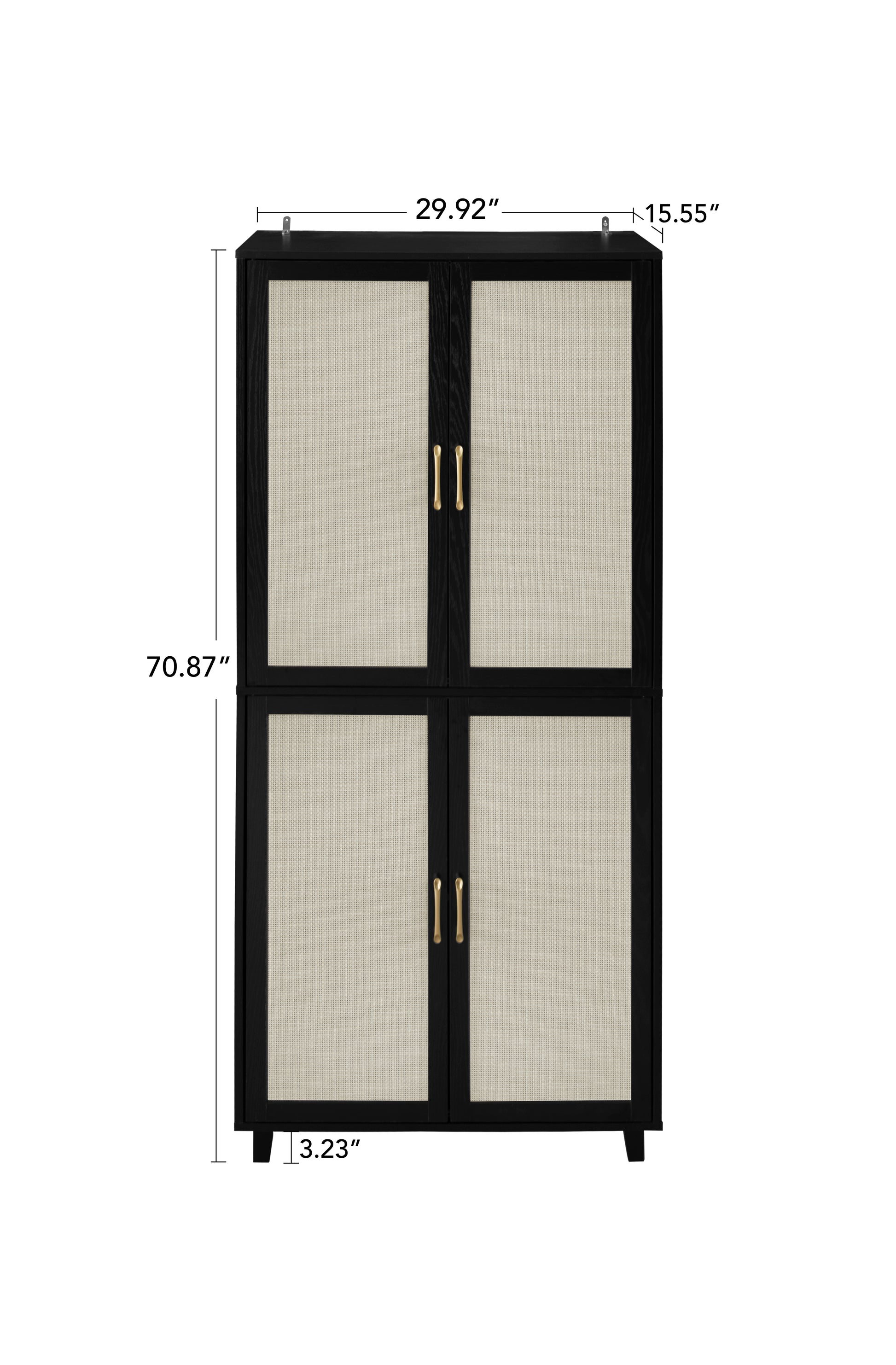 4 Door Cabinet, With 4 Adjustable Inner Shelves, Storage Cabinet Black Mdf