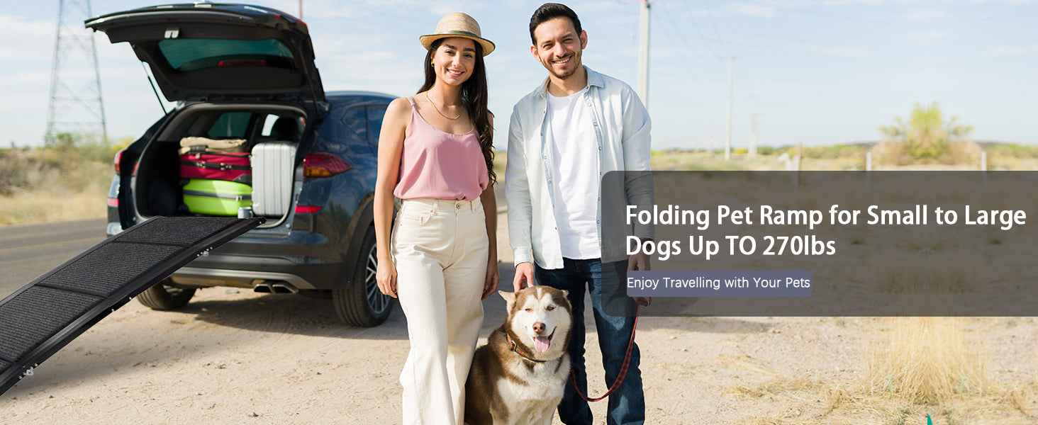 Dog Ramp For Car, 71" Long & 20" Wide Folding Portable Pet Stair Ramp With Non Slip Rug Surface, Extra Wide Dog Steps For Medium & Large Dogs Up To 250Lbs Enter A Car, Suv & Truck Grey Aluminium