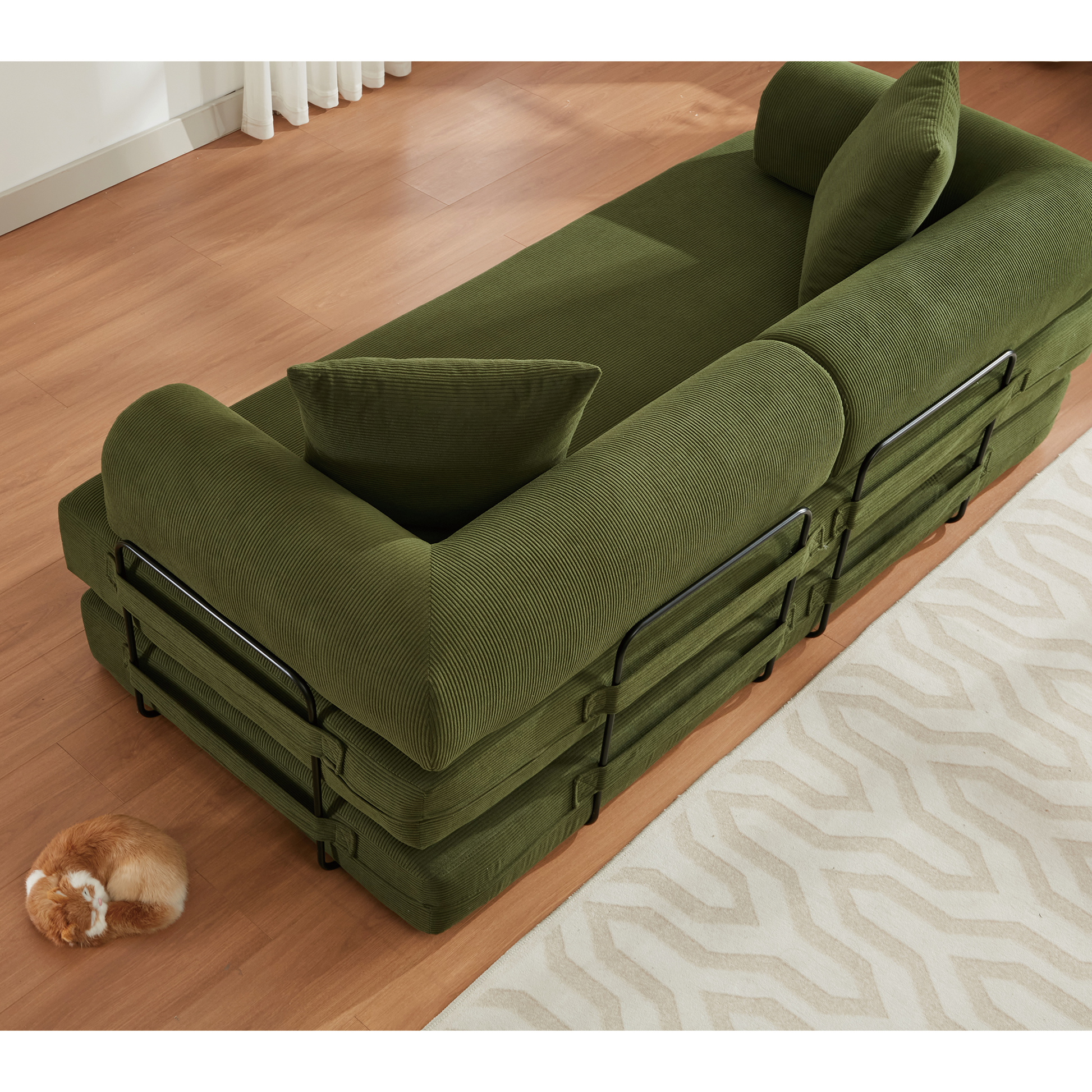 Arrived 78.5" Folding Convertible Out Sleeper Sofa Bed,4 In 1 Diy Combination Convertible Sofa, 3 Seat, Folding Sleeper Sofa, King Sizebedroom,Apartment,Corduroy,Green Green Polyester Primary Living