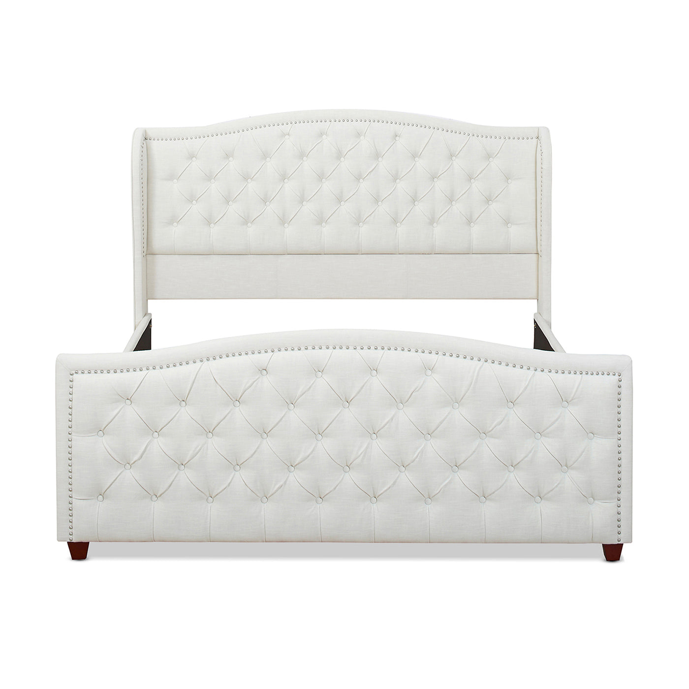 Marcella Upholstered Shelter Headboard Bed Set, King, Antique White Polyester Box Spring Required King Antique White Wood Foam Polyester Polyester