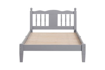 Twin Bed With Column Decoration Headboard, With Bed Slats,Grey Twin Grey Pine