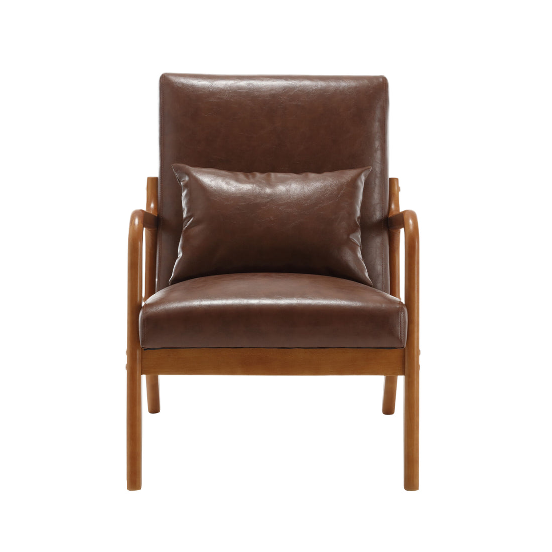 Coolmore Modern Accent Chair, Solid Wood Padding Lounge Armchairs With One Pillow For Living Room, Bedroom, Guest Room Brown Pu Brown Pu Brown Primary Living Space Modern Rubberwood Foam Pu Leather