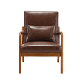 Coolmore Modern Accent Chair, Solid Wood Padding Lounge Armchairs With One Pillow For Living Room, Bedroom, Guest Room Brown Pu Brown Pu Brown Primary Living Space Modern Rubberwood Foam Pu Leather