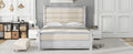 Queen Size Wood Frame Platform Bed With Upholstered Headboard, Footboard And 2 Drawers, Antique White Box Spring Not Required Queen Antique White Wood Bed Frame Solid Wood Mdf