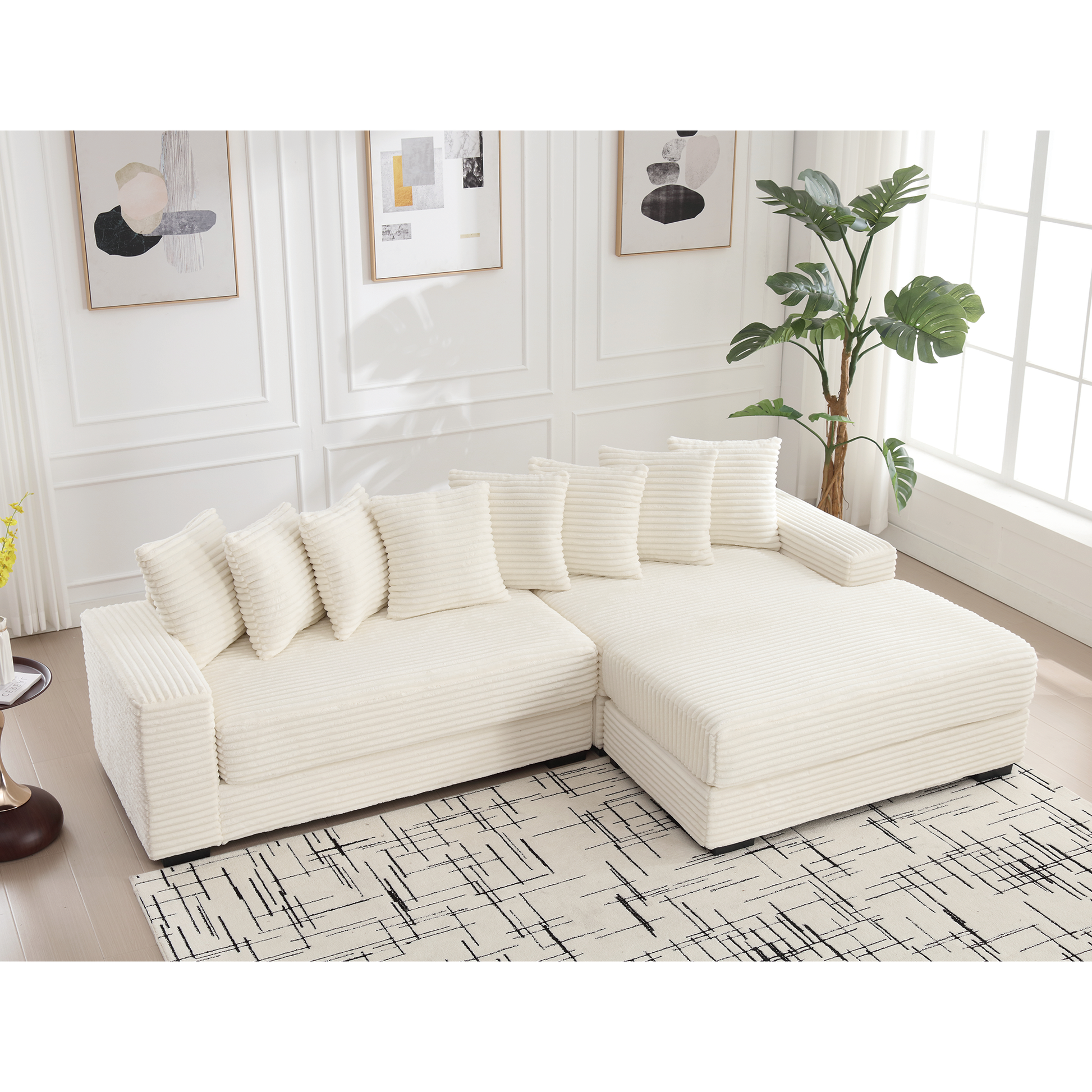 Arrived Oversized Two Piece Couches, L Shaped Sofa, Corduroy, Right Chaise Daybed,With Armrests,Eight Throw Pillows,Corner Sofa,Easy To Assemble, Beige Beige Polyester Wood Primary Living Space