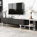 67.7'' 76.4'' Modern Extendable Tv Stand For Tvs Up To 75 Inches, Entertainment Center Media Console With 3 Drawers, Metal Adjustable Legs For Living Room Black White 70 79 Inches Particle Board Mdf