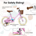 A14116 Ecarpat Kids'Bike Girls Bike 14 Inch Wheels,1 Speed Child Bicycles For 2 4 Years,With Removable Training Wheels Baby Toys,Front V Brake,Rear Holding Brake Pink Steel