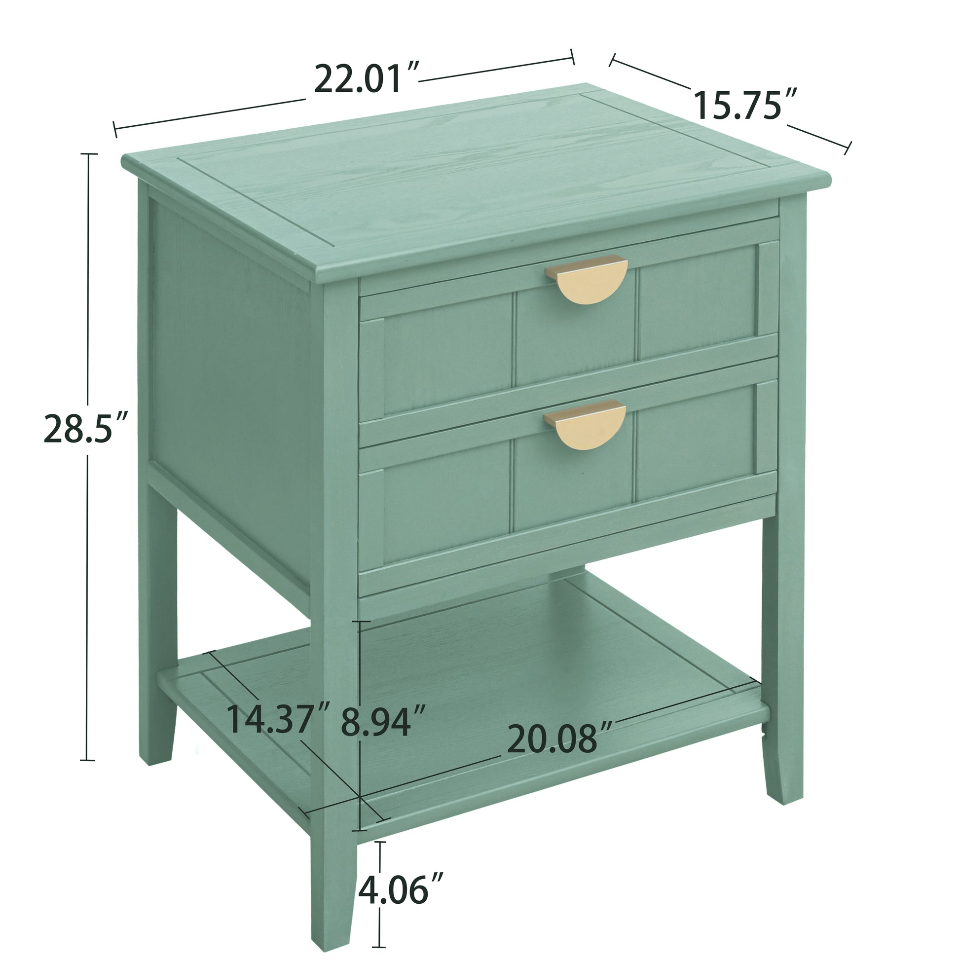 2 Drawer Side Table, American Style, End Table, Suitable For Bedroom, Living Room, Study Light Green Mdf