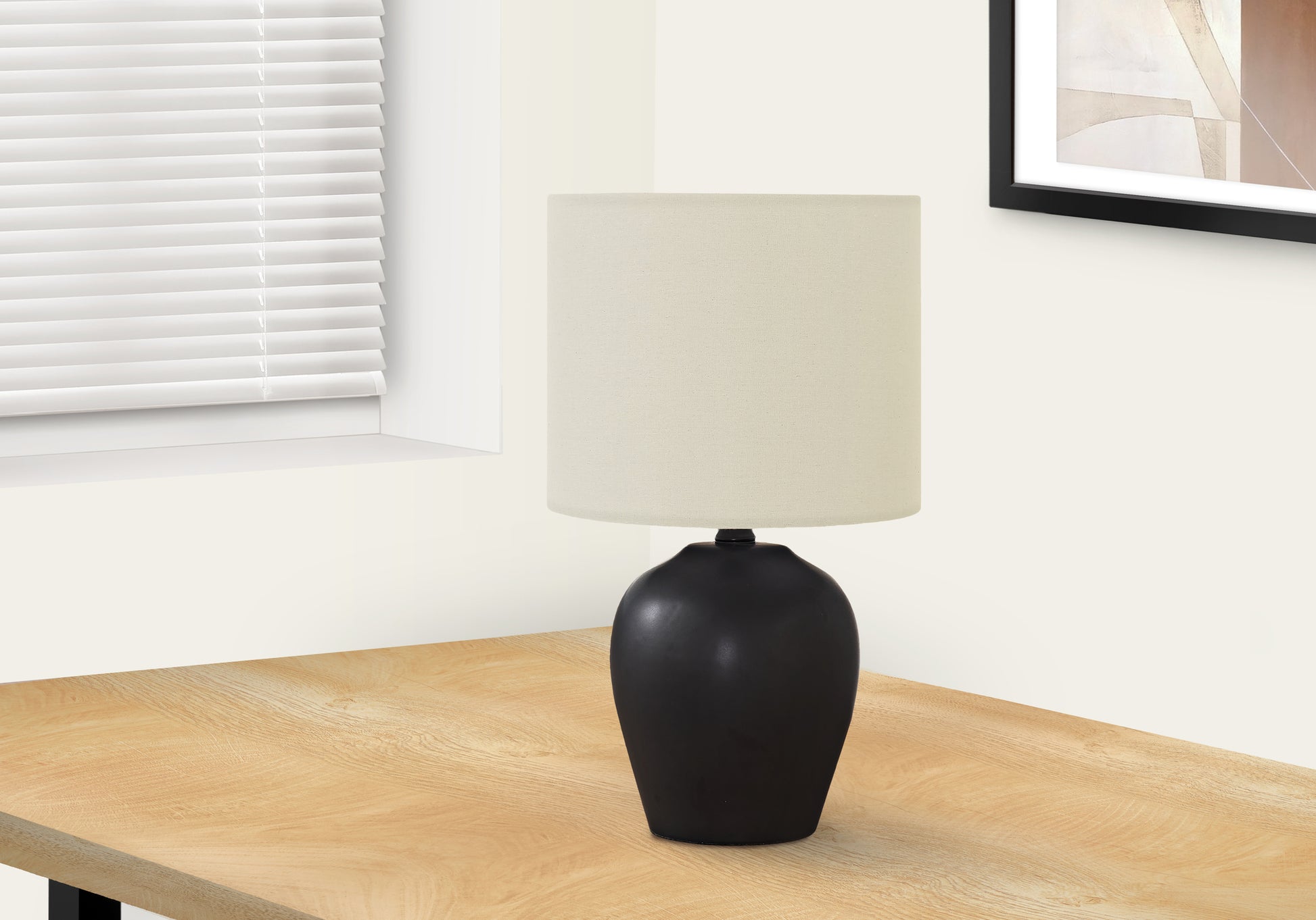 Lighting, 17"H, Table Lamp, Black Ceramic, Ivory Cream Shade, Transitional Black Ceramic