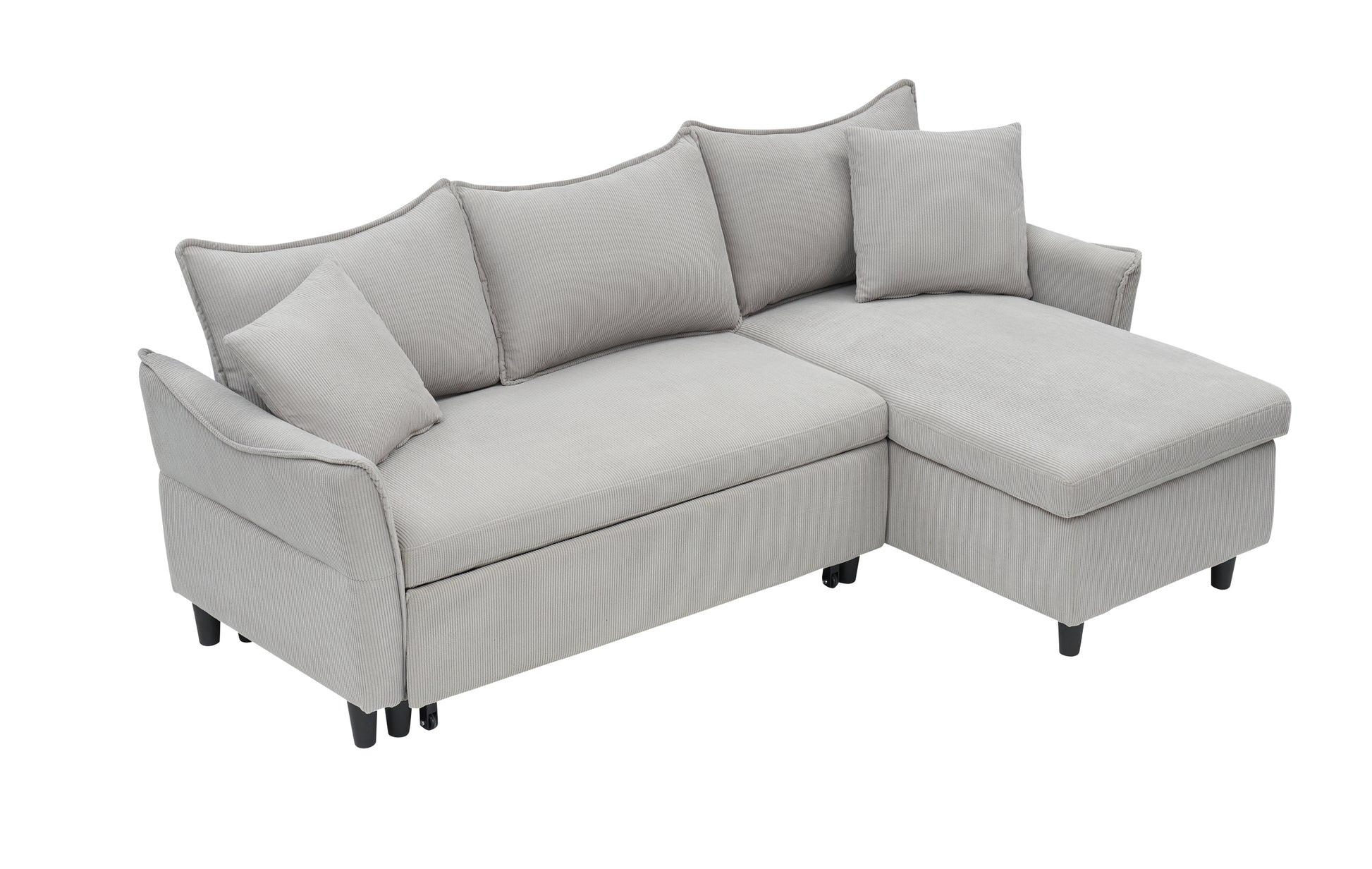 This 80 Inch Gray Corduroy L Shaped Sofa Comes With Two Small Throw Pillows That Can Be Converted Into A Sofa Bed For Storage Gray Corduroy 3 Seat