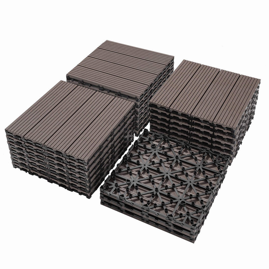 Wood Plastic Composite Deck Tiles Set Of 20, Sustainable Fsc Composite Decking Resist Rust, Water, Weather, Easy To Diy & Maintain, Ideal For Patios, Balconies, Rooftops, Light Coffee Color Light Coffee Wood Plastic