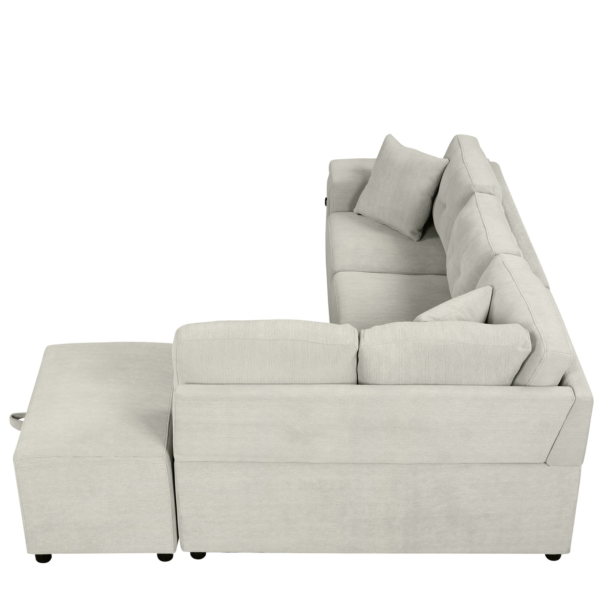 86.6" Sectional Sofa L Shaped Sofa Couch Pull Out Sofa Bed With A Movable Ottoman, Two Usb Ports And Two Cup Holders For Living Room, Gray Grey Foam Chenille 4 Seat