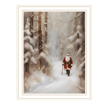Santa'S Winter Stroll White Framed Wall Art For Living Room, Holiday Wall Art Print For Home Decor, Bedroom Wall Art By Jo Moulton Multicolor Wood Paper