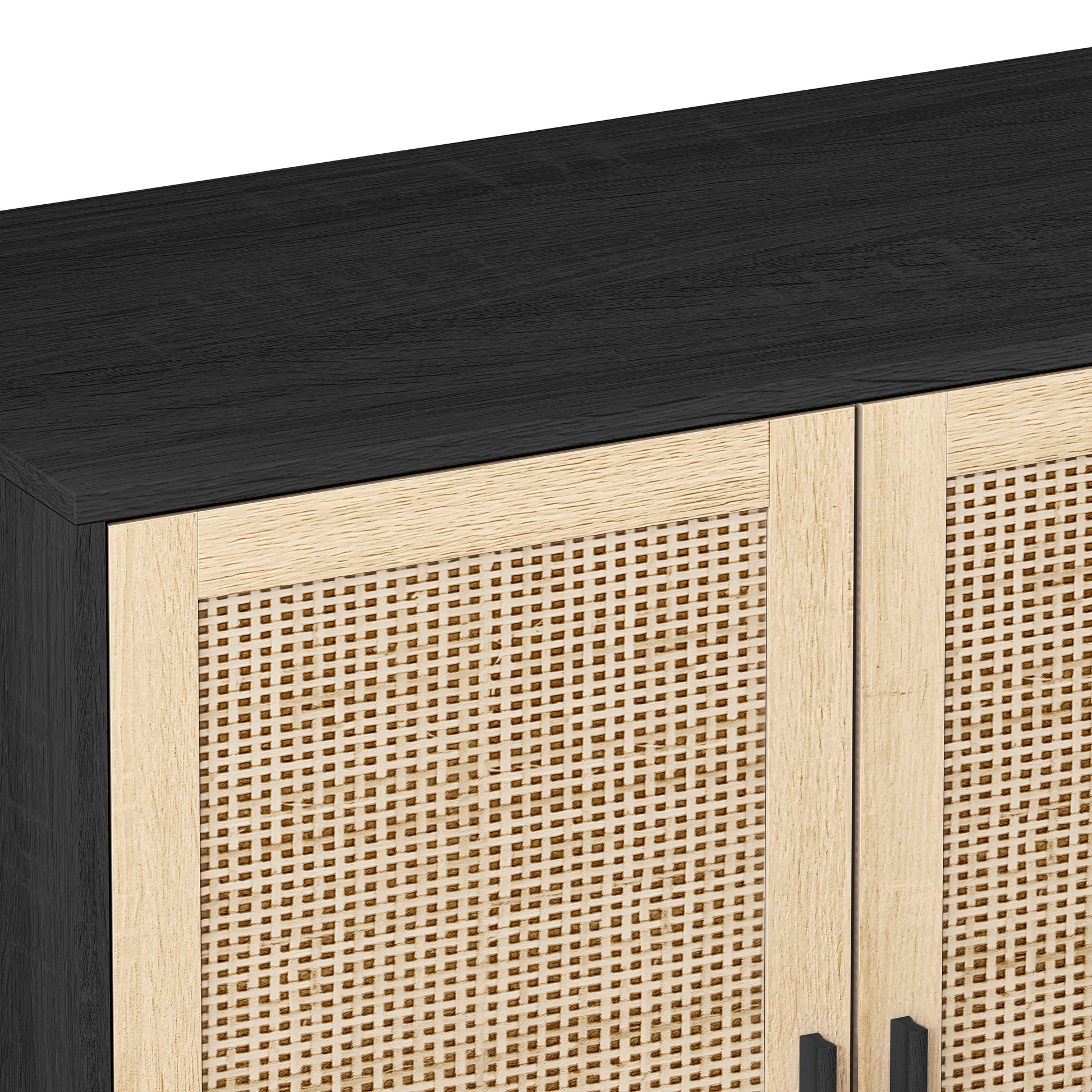 62.20"Elegant And Functional 4 Door Rattan Decorative Storage Cabinet,For Bedroom,Living Room,Office,Easy Assembly,Black Same Sku:W757P190068 Black Primary Living Space Particle Board