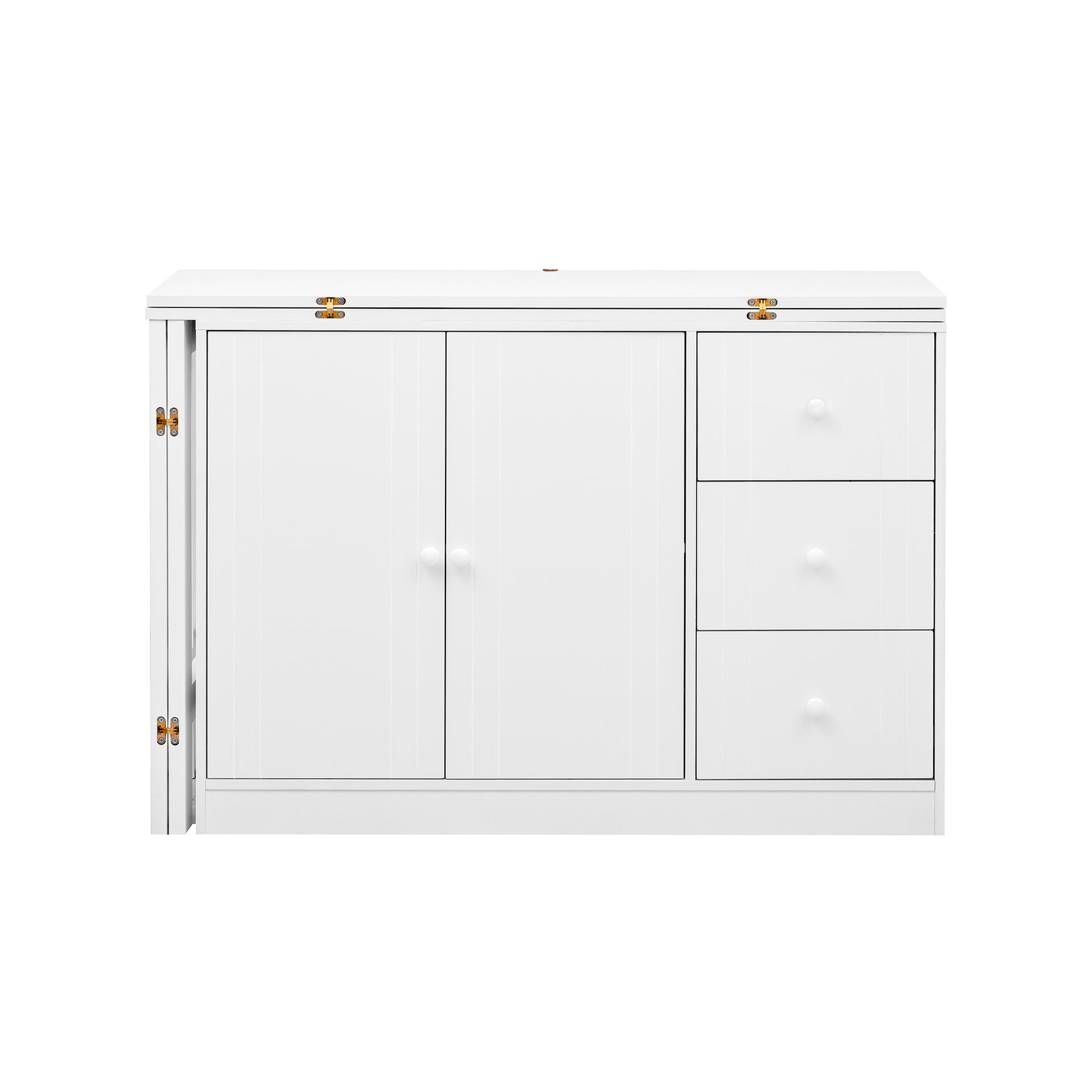 Innovative Sideboard That Effortlessly Converts Into A Dining Table And Adjustable Pull Out Top For Flexible Use,Suitable For Study,Entrance And Living Room White Primary Living Space American