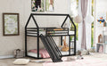 Twin Over Twin House Bunk Bed With Ladder And Slide,Black Twin Black Metal