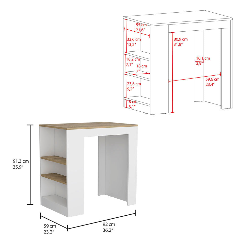 Portree Kitchen Island With 3 Side Shelves Multicolor Kitchen Modern Rectangular Stationary Kitchen Islands Particle Board Engineered Wood Medium 40 55In