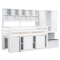 Twin Size Wooden Loft Bed Big Storage With Under Bed Desk, With Drawers, With Shelves, White Twin White Plywood