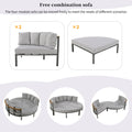 Patio Furniture Set, 4 Piece Round Outdoor Conversation Set All Weather Metal Sectional Sofa With Cushions Grey Seats 6 Metal