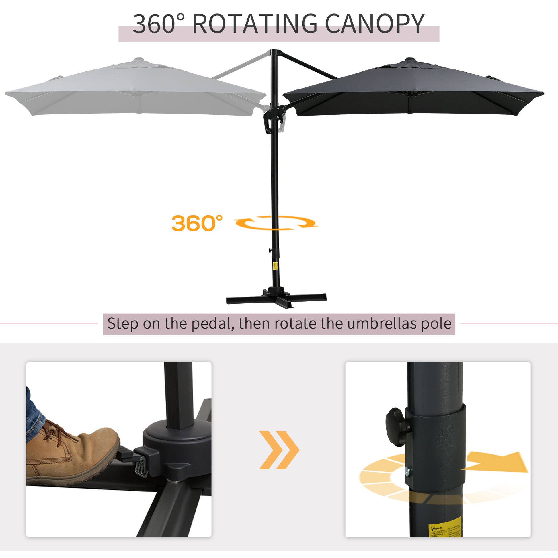 Outsunny 8Ft Cantilever Patio Umbrella, Square Outdoor Offset Umbrella With 360 Rotation, Aluminum Hanging Umbrella With 3 Position Tilt, Crank & Cross Base For Garden, Dark Gray Gray Aluminum