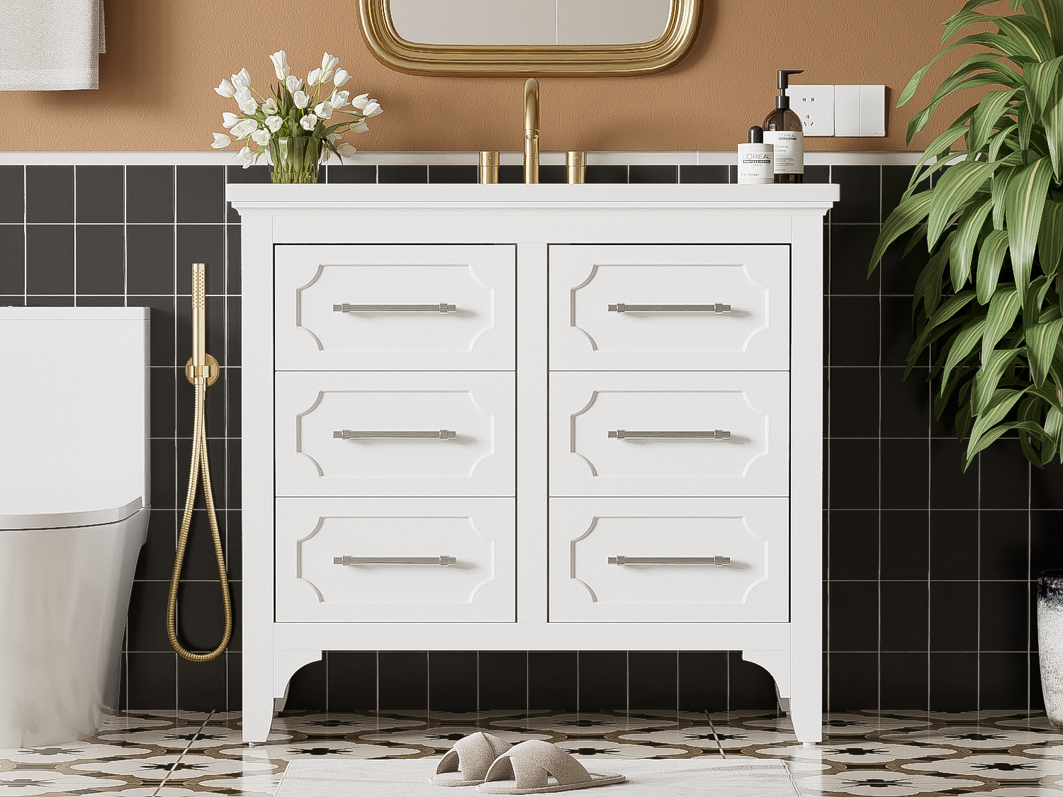 36'' Bathroom Vanity With Resin Sink Combo, Free Standing Single Vanity Set With Four Drawers, Solid Wood Frame Bathroom Storage Cabinet Same As Sw000128Aak White Bathroom Modern Solid Wood Mdf