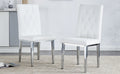2 Piece Dining Chair Set, Modern Style Kitchen Soft Cushion High Backrest, With Embedded Buttons, Metal Leg Office Chair, Suitable For Restaurants, Offices, And Restaurants. White Pu