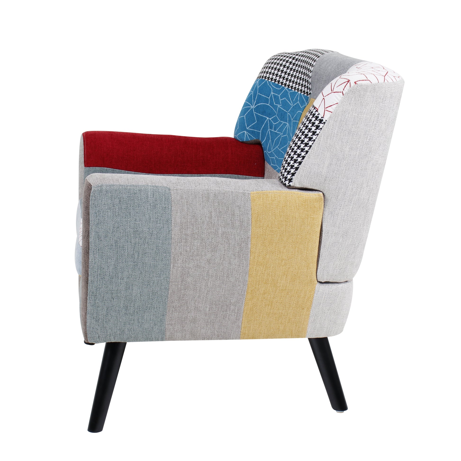 Patchwork Accent Chair, Mid Century Modern Fabric Club Chair For Bedroom Comfy, Colourful Single Sofa Chair For Livingroom, Bedroom, Office, Study And Reading Room Colorful Textile