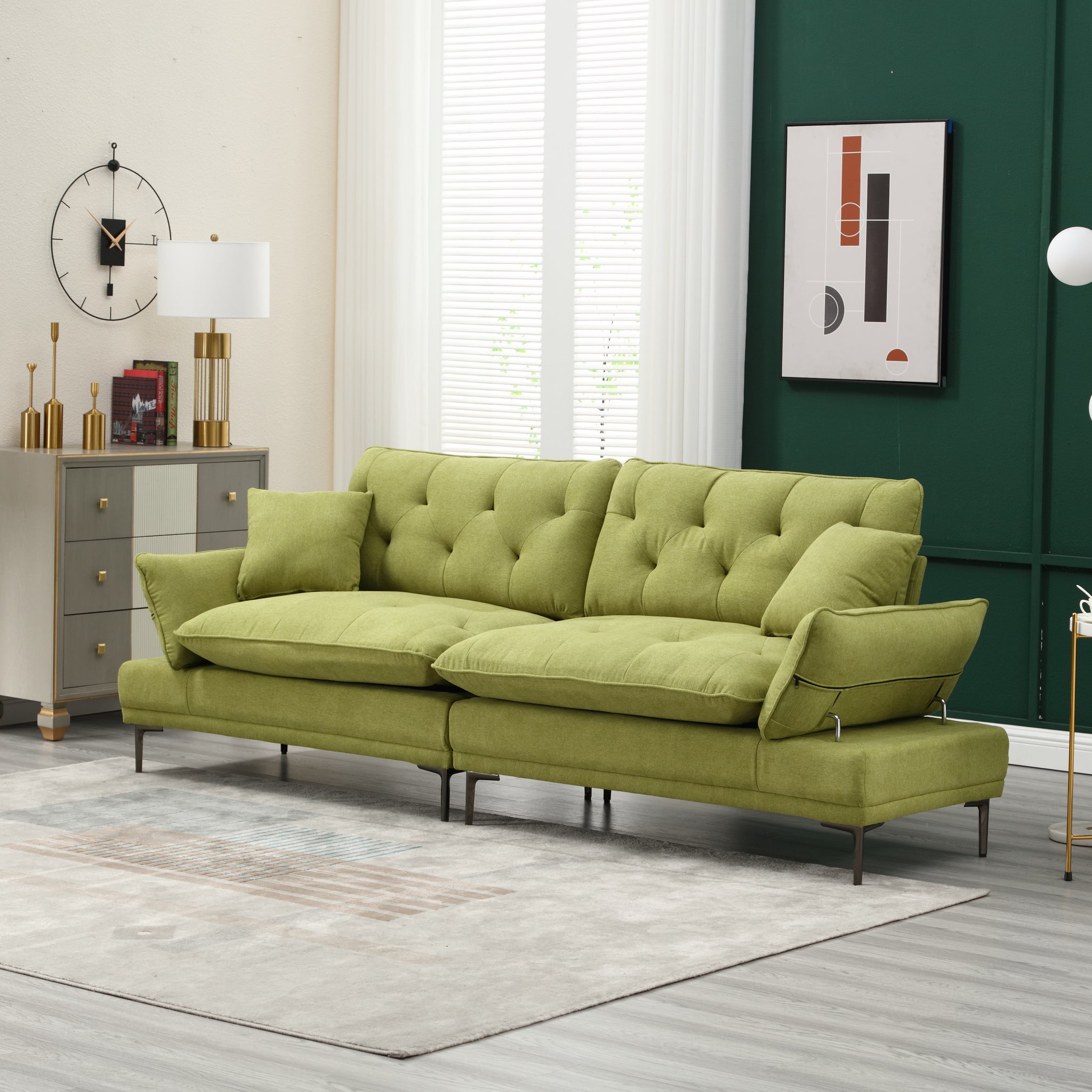 United Linen Sofaaccent Sofa Seat Sofa With Metal Feet Olive Linen 3 Seat