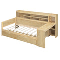 Wooden Twin Size Daybed With Storage Shelves, Multi Functional Bed With Two Storage Drawers And Study Desk, Natural Twin Natural Wood