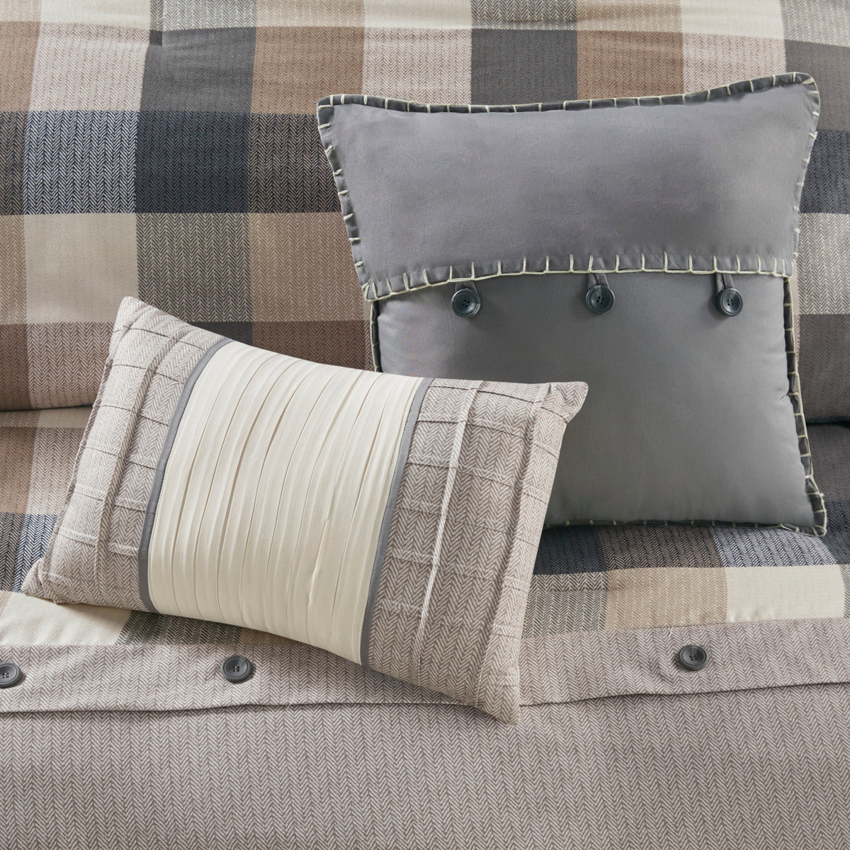 7 Piece Herringbone Comforter Set Neutral King King Multicolor Polyester