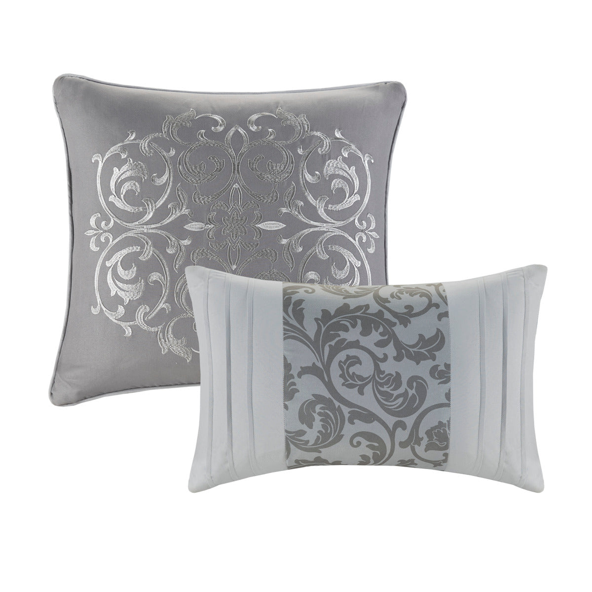 Embroidered 8 Piece Comforter Set Grey Queen Queen Grey Polyester