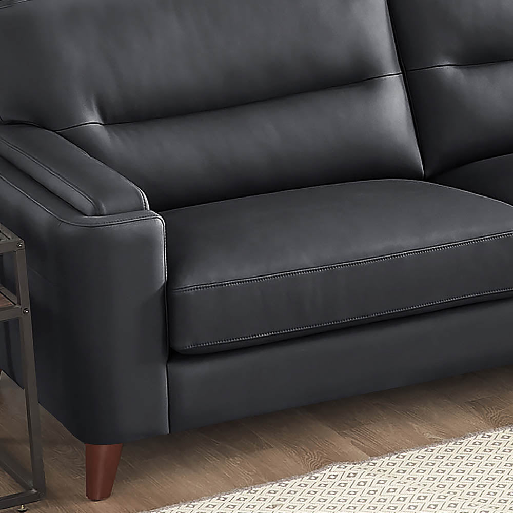 Elm Leather Sofa Black Down Filling Genuine Leather 2 Seat