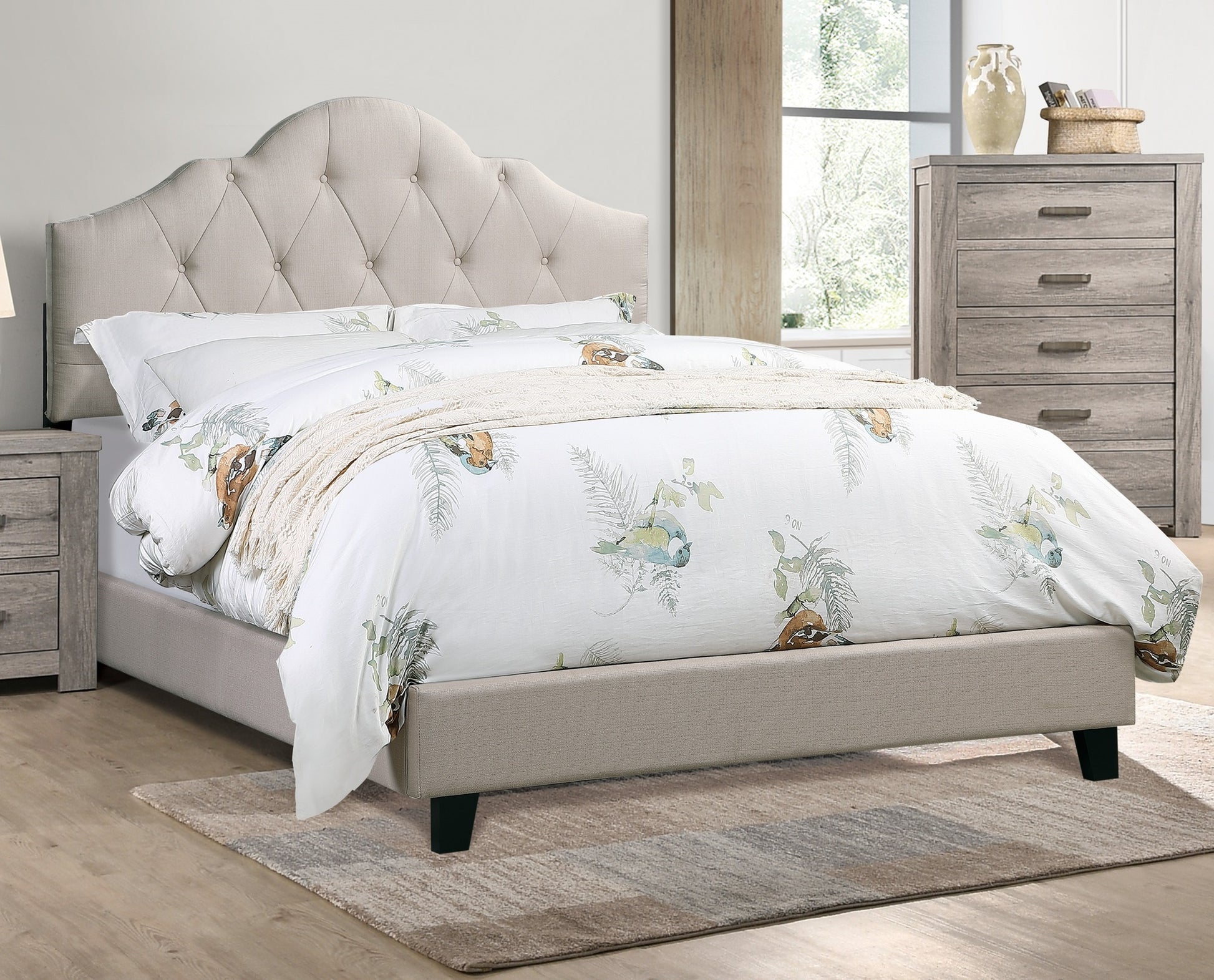 Contemporary 1Pc Queen Size Bed Adjustable Hb Light Brown Polyfiber Tufted Upholstered Wooden Bedframe Bedroom Furniture Box Spring Not Required Queen Light Brown Espresso Wood Bedroom