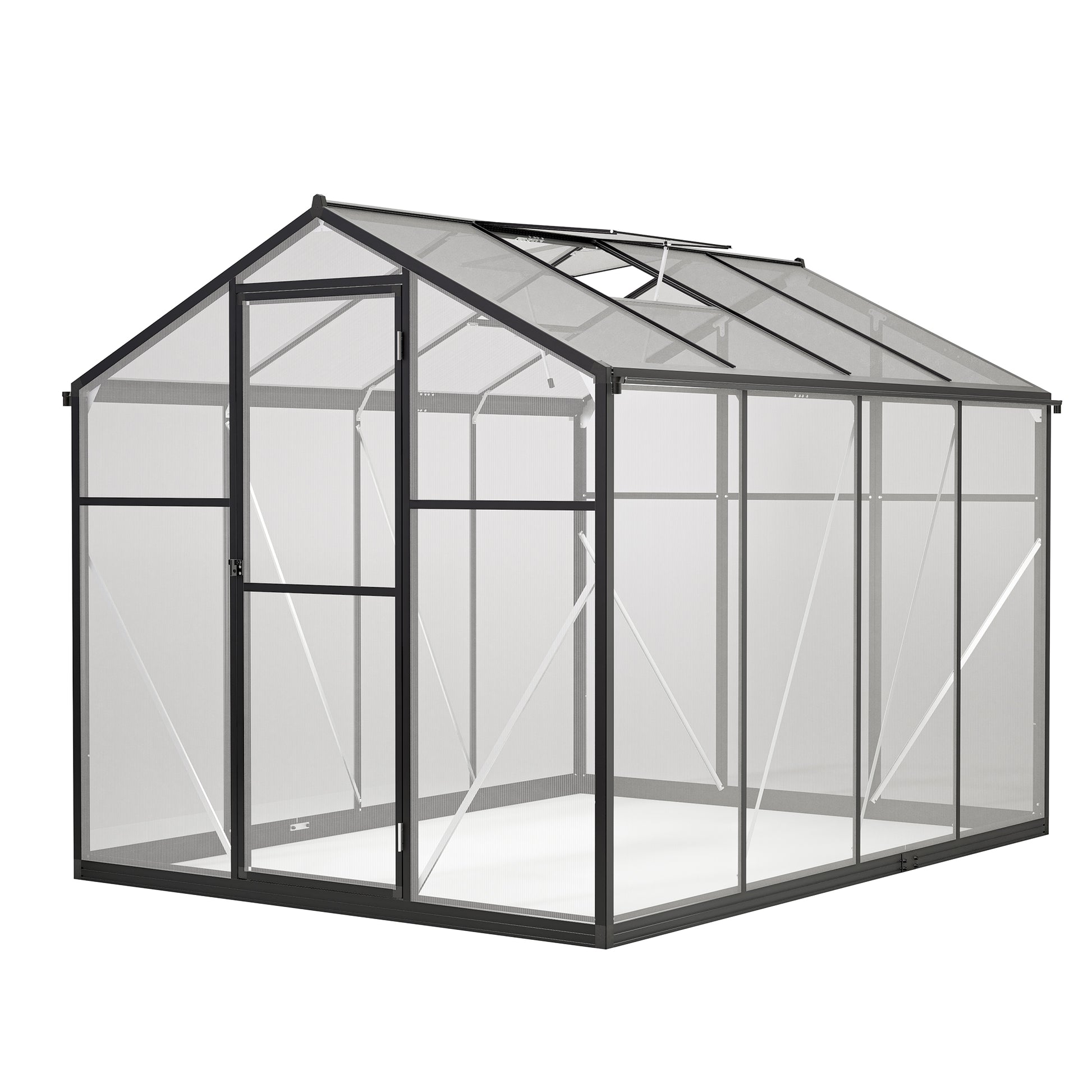 6X8 Ft Greenhouse For Outdoors, Polycarbonate Greenhouse With Quick Setup Structure And Roof Vent, Aluminum Large Walk In Greenhouse For Outside Garden Backyard, Black Black Aluminium